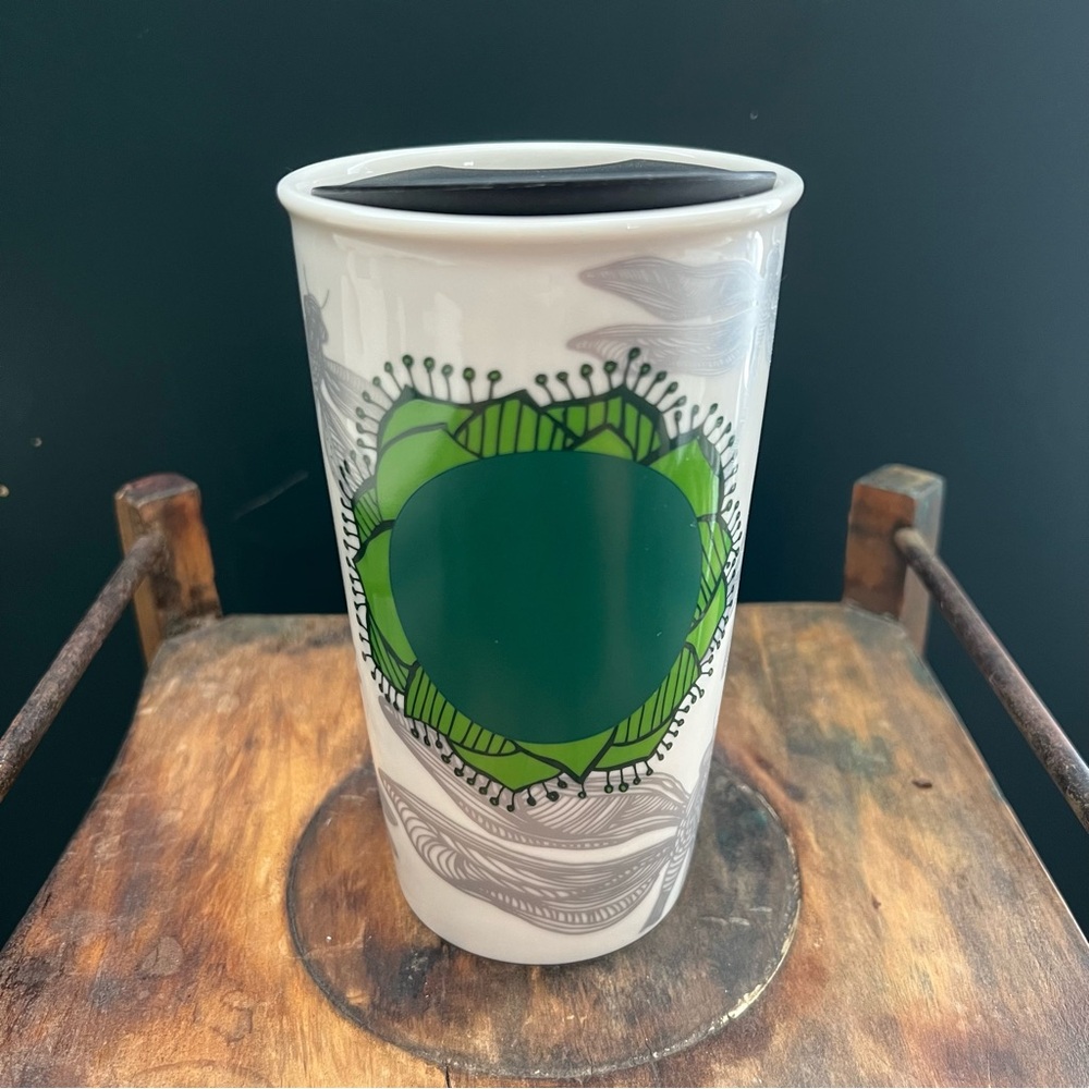 Starbucks Dragonfly Lily Pad Coffee Travel Tumbler Ceramic Mug 2014